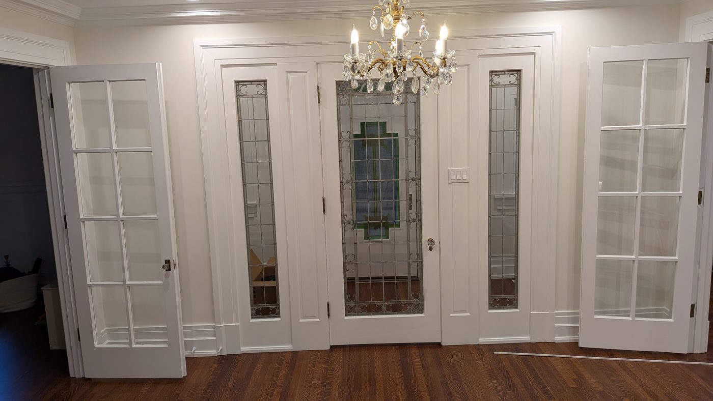 Interior French doors and dining room millwork